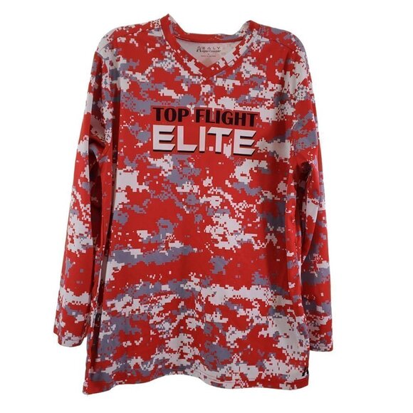Top Flight ELITE Men’s Red Camo Performance Long Sleeve Jersey Shirt - Medium - Picture 4 of 12